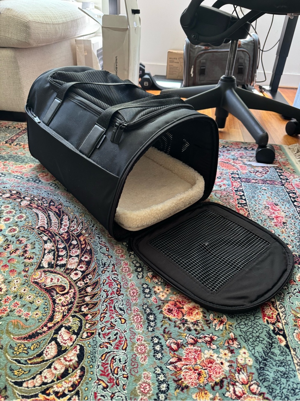 Away Black Pet Carrier with Removable Cushion